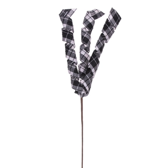 Vickerman 23" Black and White Plaid Swirl Spray, 8 per bag.