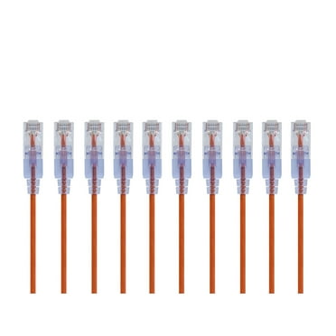 Monoprice SlimRun Cat6A Ethernet Patch Cable - Network Internet Cord - RJ45, Stranded, UTP, Pure Bare Copper Wire, 30AWG, 2ft, Orange, 10-Pack