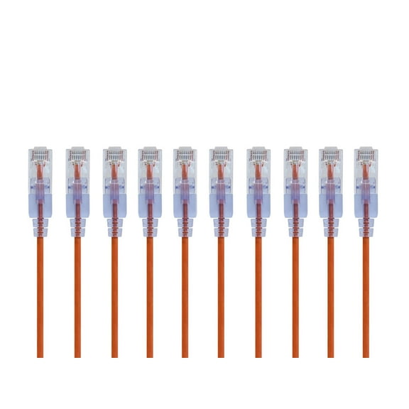 Monoprice SlimRun Cat6A Ethernet Patch Cable - Network Internet Cord - RJ45, Stranded, UTP, Pure Bare Copper Wire, 30AWG, 2ft, Orange, 10-Pack