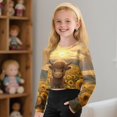 thumbnail image 4 of DISNIMO Highland Cattle Sunflower Print Girls' Cropped Sweatshirt Cute Fall Crop Tops Long Sleeve Clothes Fashion Crewneck Graphic Pullover Shirts for 5-14 Years Old, 4 of 7
