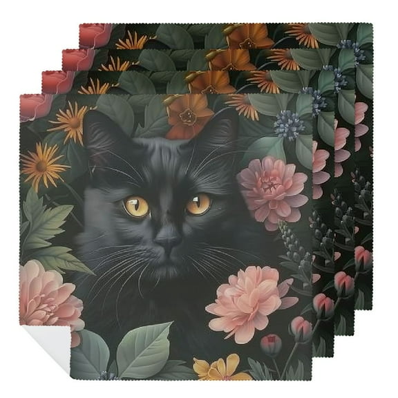 PHYHOO Black Cat and Flowers Dinner Napkins Soft Cloth Napkins Printed Table Napkins for Parties Weddings Event  2 PCS