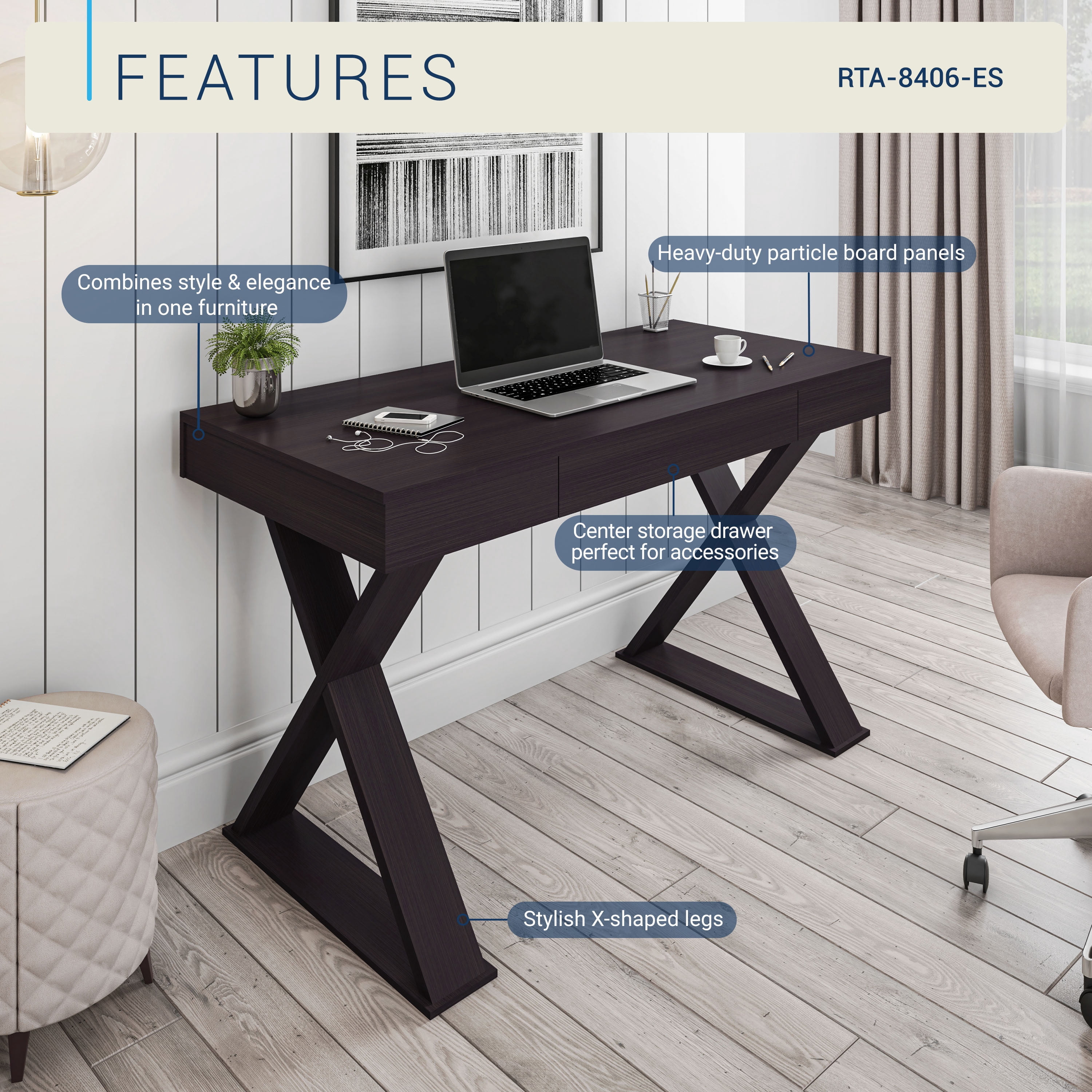 Trendy Writing Desk with Drawer, Espresso