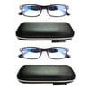 EYE ZOOM 2 Pack Rectangular Plastic Blue Light Blocking Reading Glasses, Black +1.50