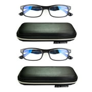 EYE ZOOM 2 Pack Rectangular Plastic Blue Light Blocking Reading Glasses, Black +1.50
