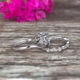 thumbnail image 4 of 1.50 Carat Oval Cut Aquamarine Bridal Ring Set Diamond Wedding Band On 10k White Gold Flower Art Deco Stacking Matching, 4 of 5