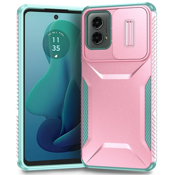 for Moto G 5G (2024) Case with Built-in Camera Lens Slide Cover, Heavy-Duty Shockproof Rugged Case Heavy Duty Bumper Shockproof Phone Cover for Moto G 5G (2024),Rosegold