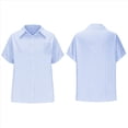 thumbnail image 3 of Camisa Estilo Boyfriend A Rayas Fruncidas para Mujer, Informal, con Cuello Corto, Mangas , Botones y Bolsillo, Azul XL, 3 of 7