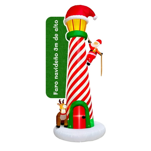 Inflable de Navidad modelo Faro lighthouse de santa mega gigante de 3m de alto con luces led Christmas Inflatable Decoración Navideña Artego