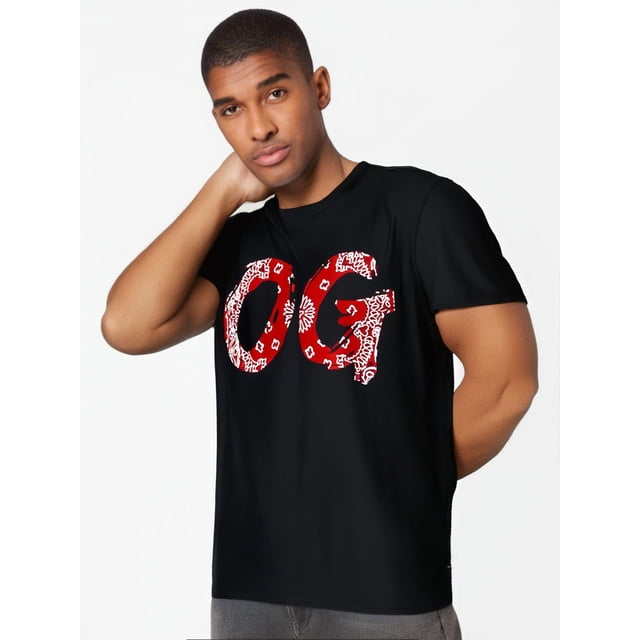 Shirt Original Gangster Compton Red Bandana-Print T-Shirt Men's casual T-shirt 100% Cotton, Gifts for Men Dad Husband Grandpa, S-XXXL, Black Tee For Adult, Men, Women, Teen, Teenager, Adolescent, You