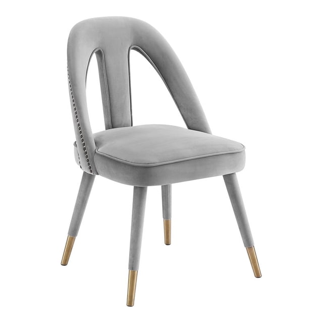 TOV Furniture Petra 19.3" Transitional Velvet Side Chair in Light Gray
