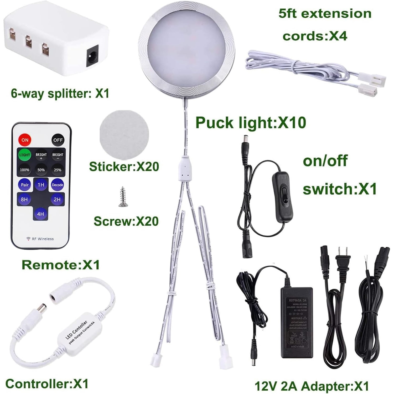 Linkable Under Cabinet LED Lighting 12V Dimmable Puck Lights with Wireless RF Remote Control, Hardwired & Wall Plug in for Furniture Cupboard Lighting(10 Lights, Warm White)
