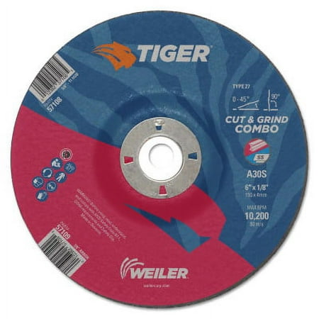 UPC: 0012382571092 | Weiler Tiger Combo Wheels  6  Dia.  1/8  Thick  7/8  Arbor  24 Grit  Aluminum Oxide – 25 EA (804-57109)