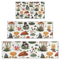 Brown Mushroom Bug White Pattern Kitchen Rugs Sets Of 3,Kitchen Runner Rugs Non Skid Washable,Decorative Kitchen Floor Mats for Kitchen,Sink,Laundry,17"x30"  17"x47"   17"x59"
