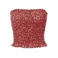 thumbnail image 1 of MixMatchy Women's Strapless Ruffled Edge Printed Smocking Crop Top, 1 of 1