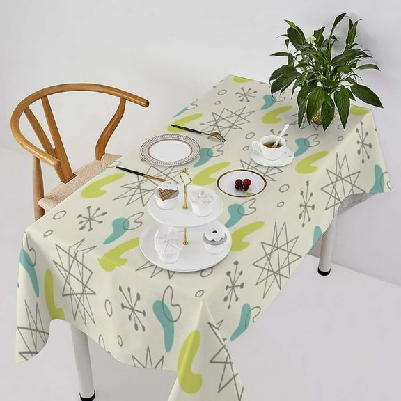 Mid Century Modern Tablecloth, 1950s Vintage Style Atomic Science Background Vintage Atomic Stars Pattern Table Cloth for Home Kitchen Dining Room Holiday Picnic Party, Rectangle(60x120in)