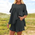 thumbnail image 4 of Women's Casual Round Neck Homewear Short-Sleeve + Shorts Color Loose Suits Set, 4 of 9