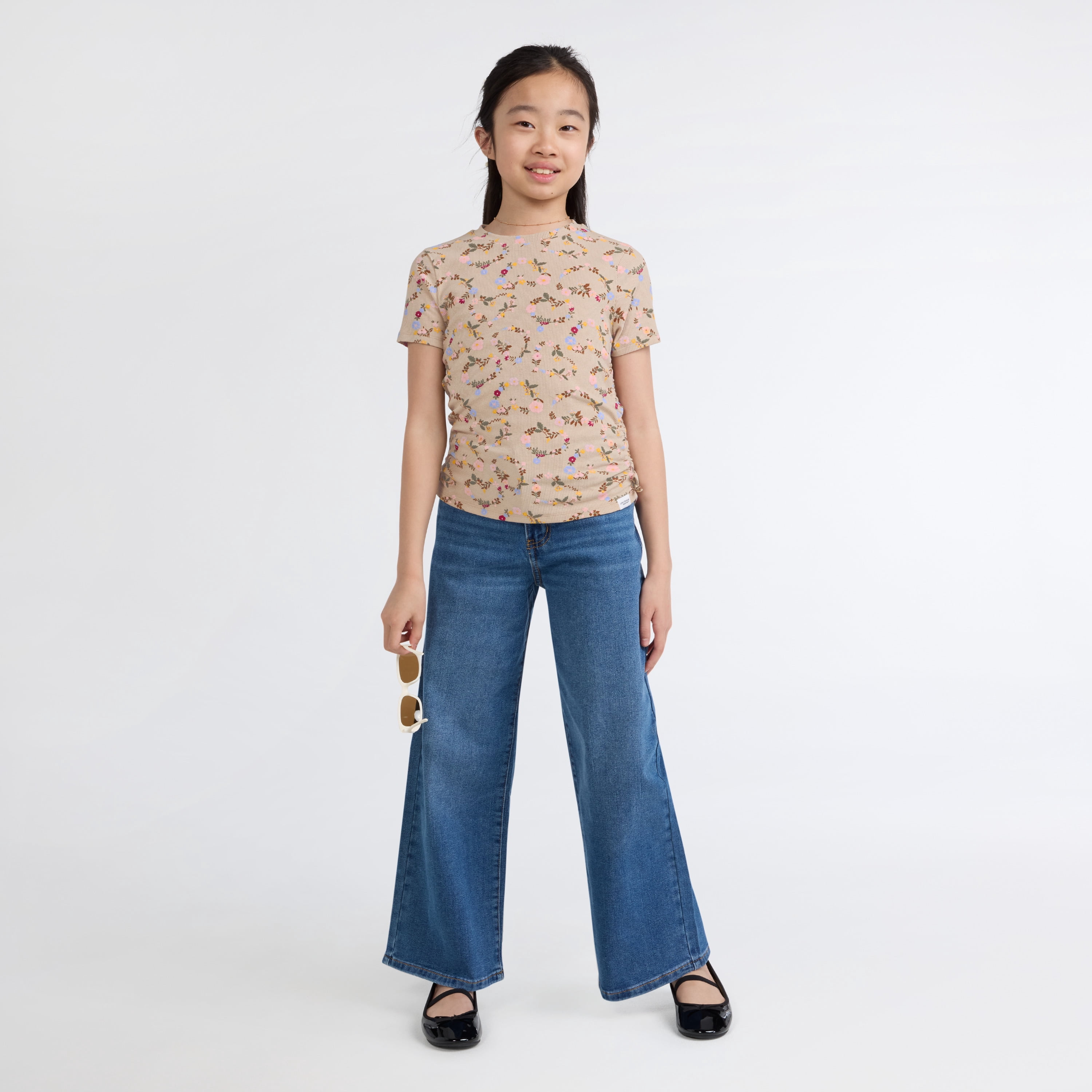 Levi Strauss Signature Girls Ruched Short Sleeve Top, Size 4-16
