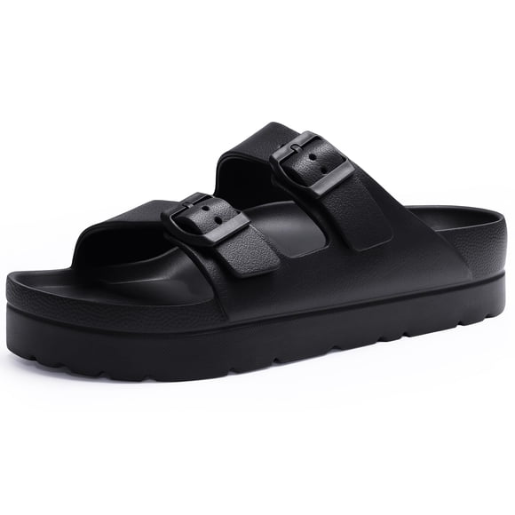Sandalias de plataforma para mujer Goosecret negras con hebilla ajustable