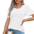 thumbnail image 5 of Annhoo Summer Womens Tops Pleated Front Shoet Sleeves Tunic Shirt Casual Solid Color Trendy Going out Vacation Blouse, 5 of 8