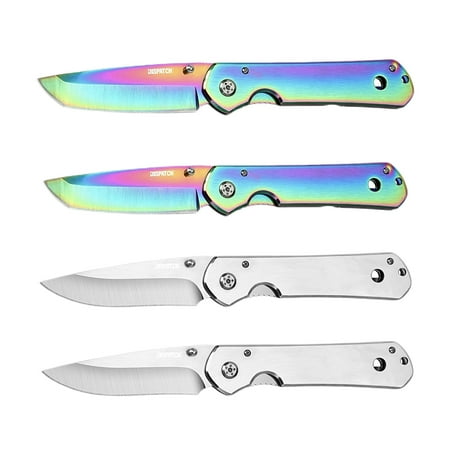 Dispatch 4PCS 5.3″ Folding Pocket Knife 3Cr13 Steel Blade Pocket Knife with Non-Slip Steel Handle & Pocket Clip(Rainbow & Silver)