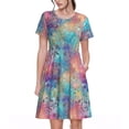 thumbnail image 1 of Balery blue pink colorful cracked texture Vestidos sueltos de manga corta para mujer, vestidos de verano 2025, vestidos casuales de corte A con vuelo., 1 of 6