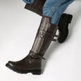 thumbnail image 4 of XUNKUSGA Mens Motorcycle Leather Boots Fashion Round Toe Side Buckle Strap Low Heel Knee High Boots Vintage Engineer Biker Boots for Men with Back Zipper,7, 4 of 9