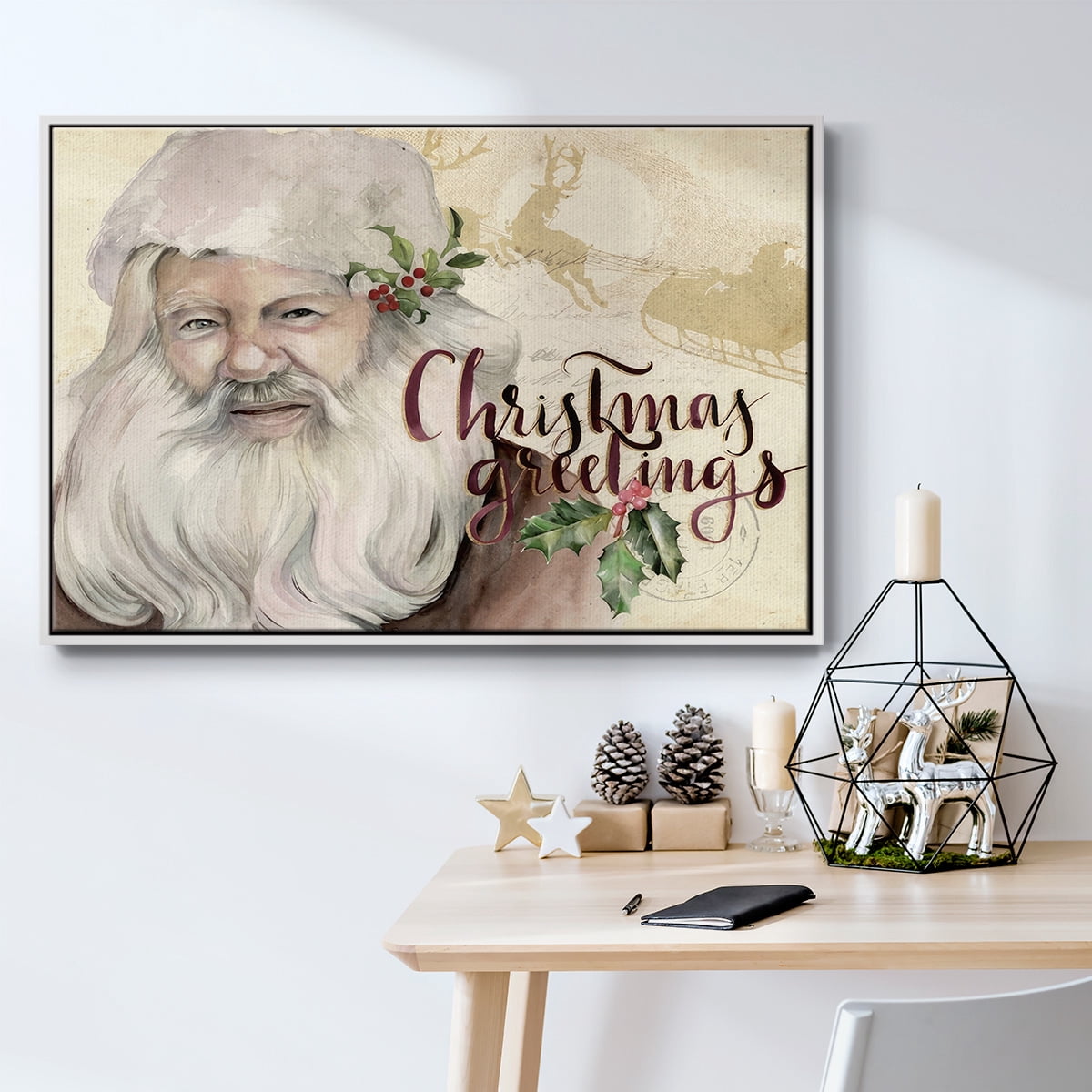 Christmas Greetings Collection A - Framed Gallery Wrapped Holiday Canvas - 17 x 25 - White Frame