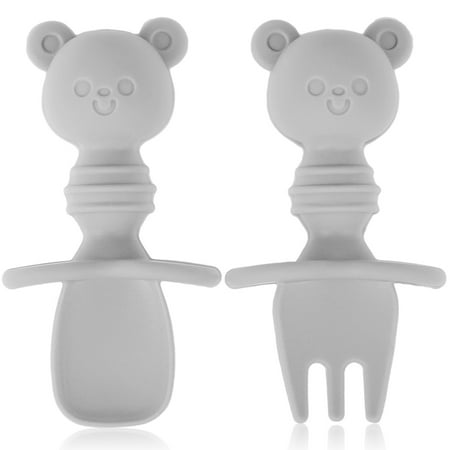 

Deuson Baby Silicone Utensils BPA-Free Fork Spoon Set with Protective for Baby Ages 6 Months Up Gray