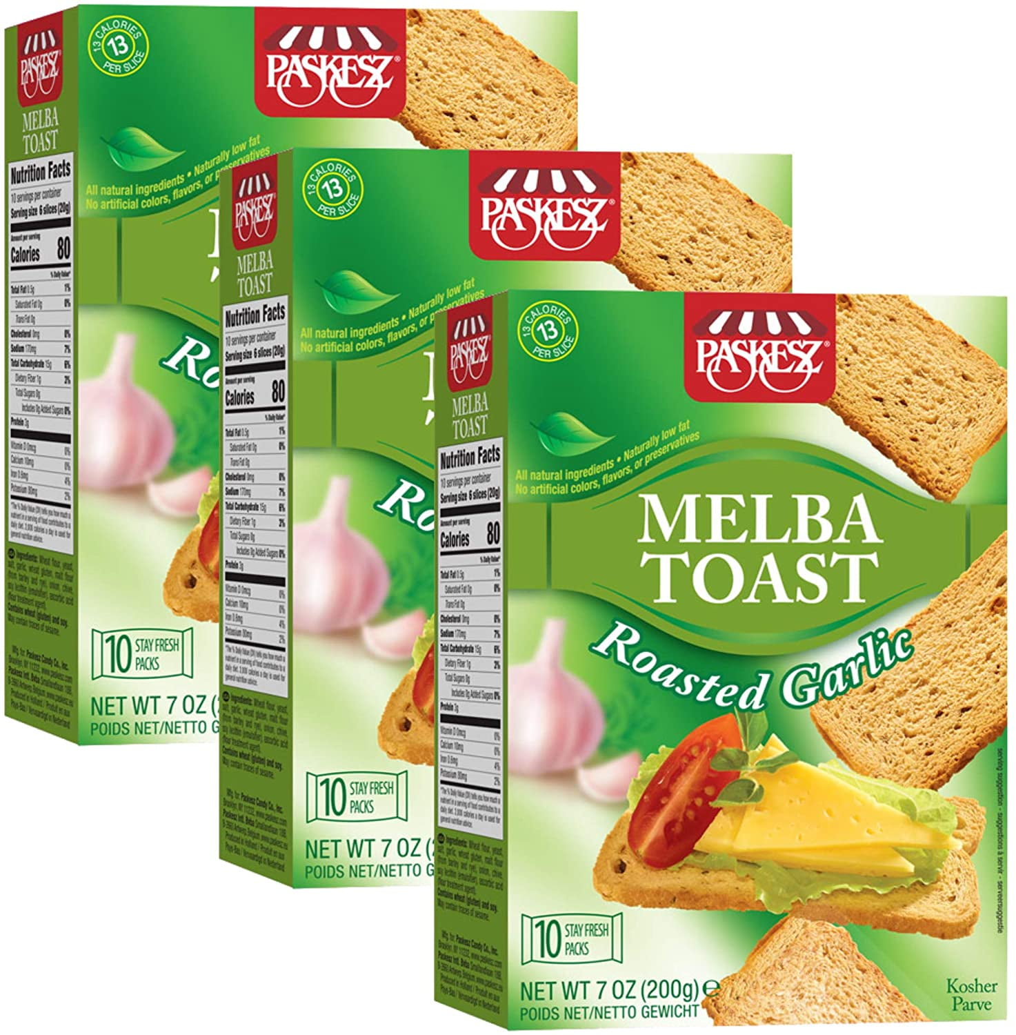 Melba Toast, Flatbread Toast Crackers Roasted Garlic All Natural