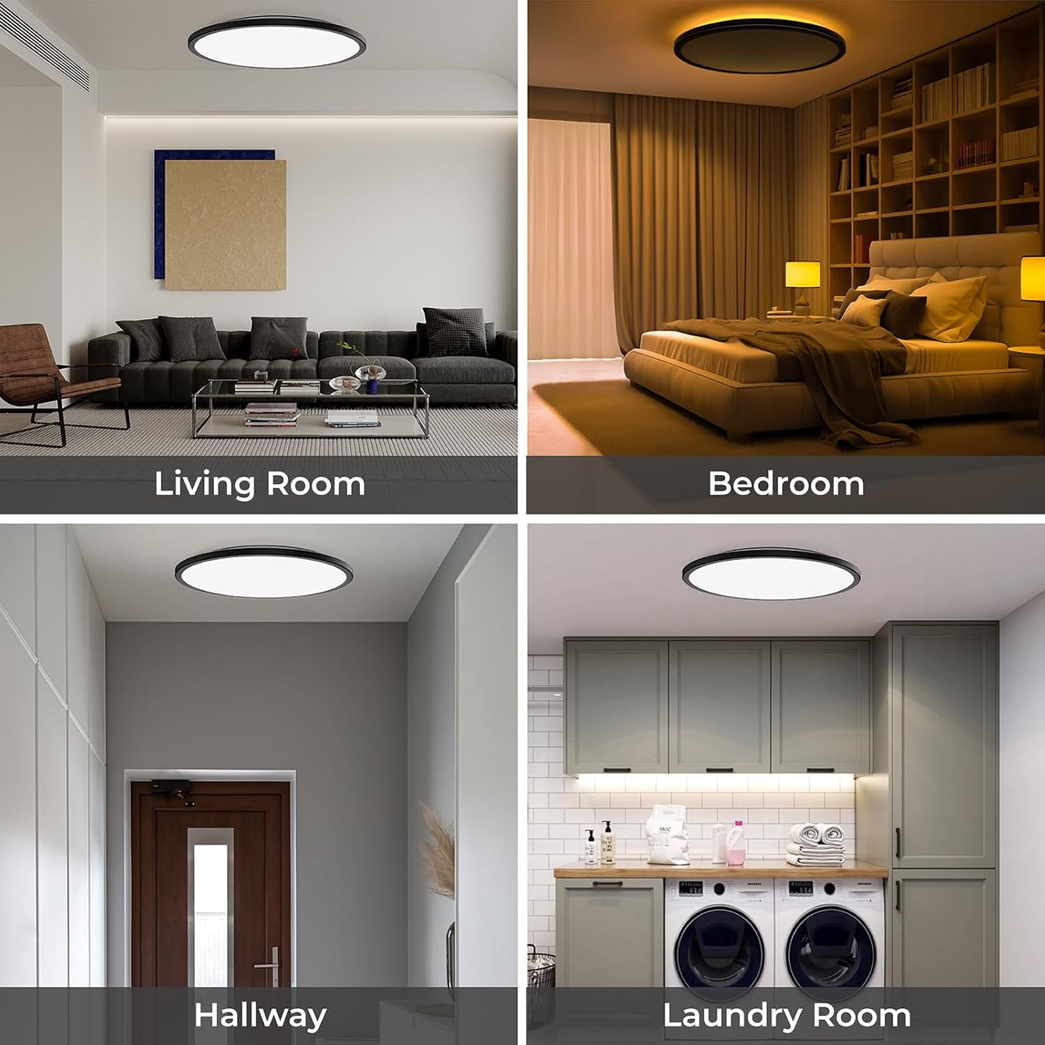 Matane 15.4'' LED Flush Mount Ceiling Light Fixture with Remote Control, Nightlight 2000K Warm,36W 3600LM 3000K-6500K Dimmable Surface Mount Lighting Fixture for Bedroom, Dining Room, Kitchen,Black