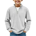 thumbnail image 2 of LNZGNM Half Zip Pullover Boy 5-6Y Long Sleeved Fleece Lightweight Sweatshirt Athletic Plain Jacket Hoodless Fall Clothes for School for Teen Boy, White, 5-6Y, 2 of 3