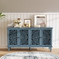 thumbnail image 5 of 60" Antique Buffet Cabinet with Floral Carvings with Solid Wood Legs&Antique Brass Handles&Adjustable Shelves, TV Stand for 65''+ TV, Sideboard for Living Room,Dining Room (Antique Blue), 5 of 21