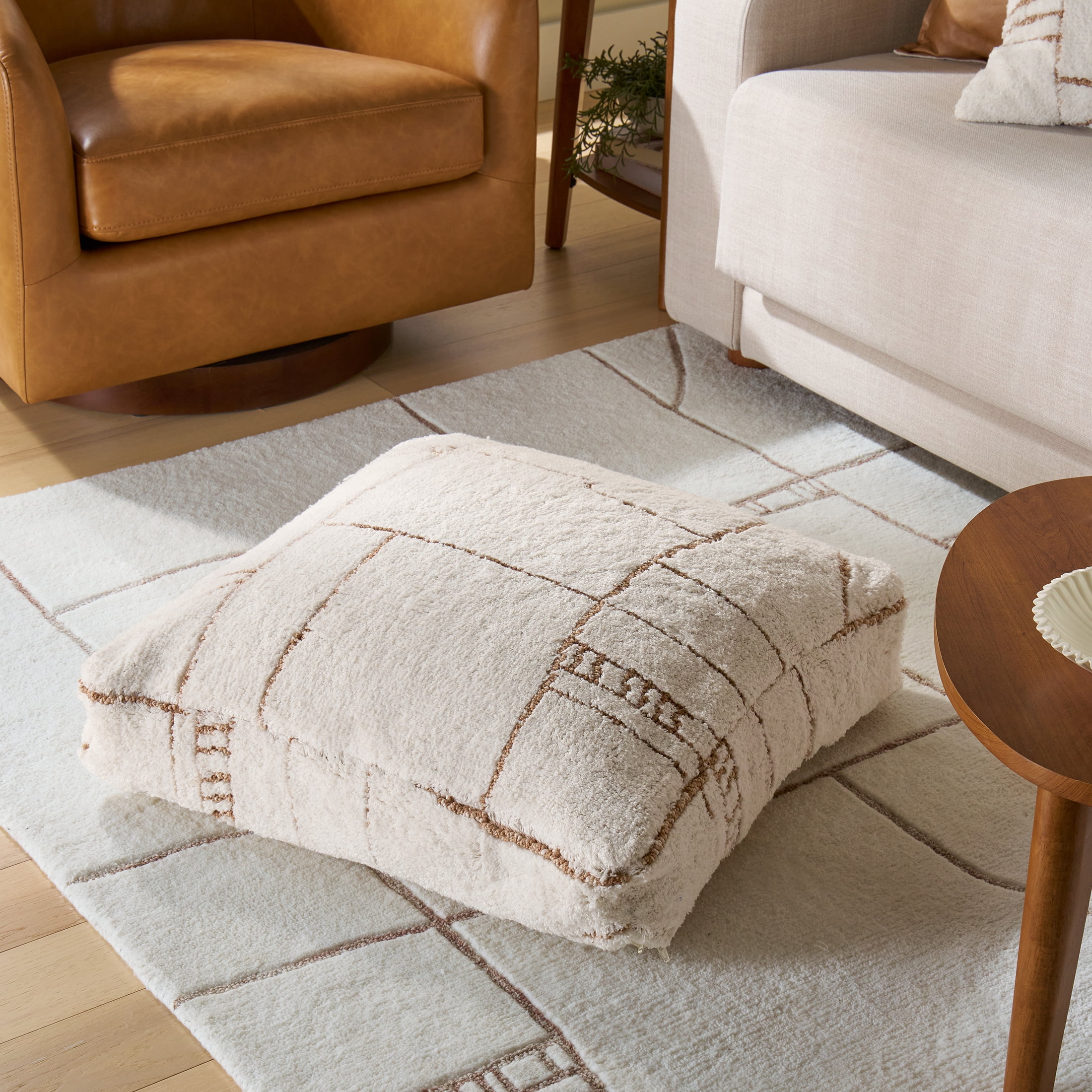 Dharra Organic Linework Decorative Floor Cushion Cover, 24" x 24"