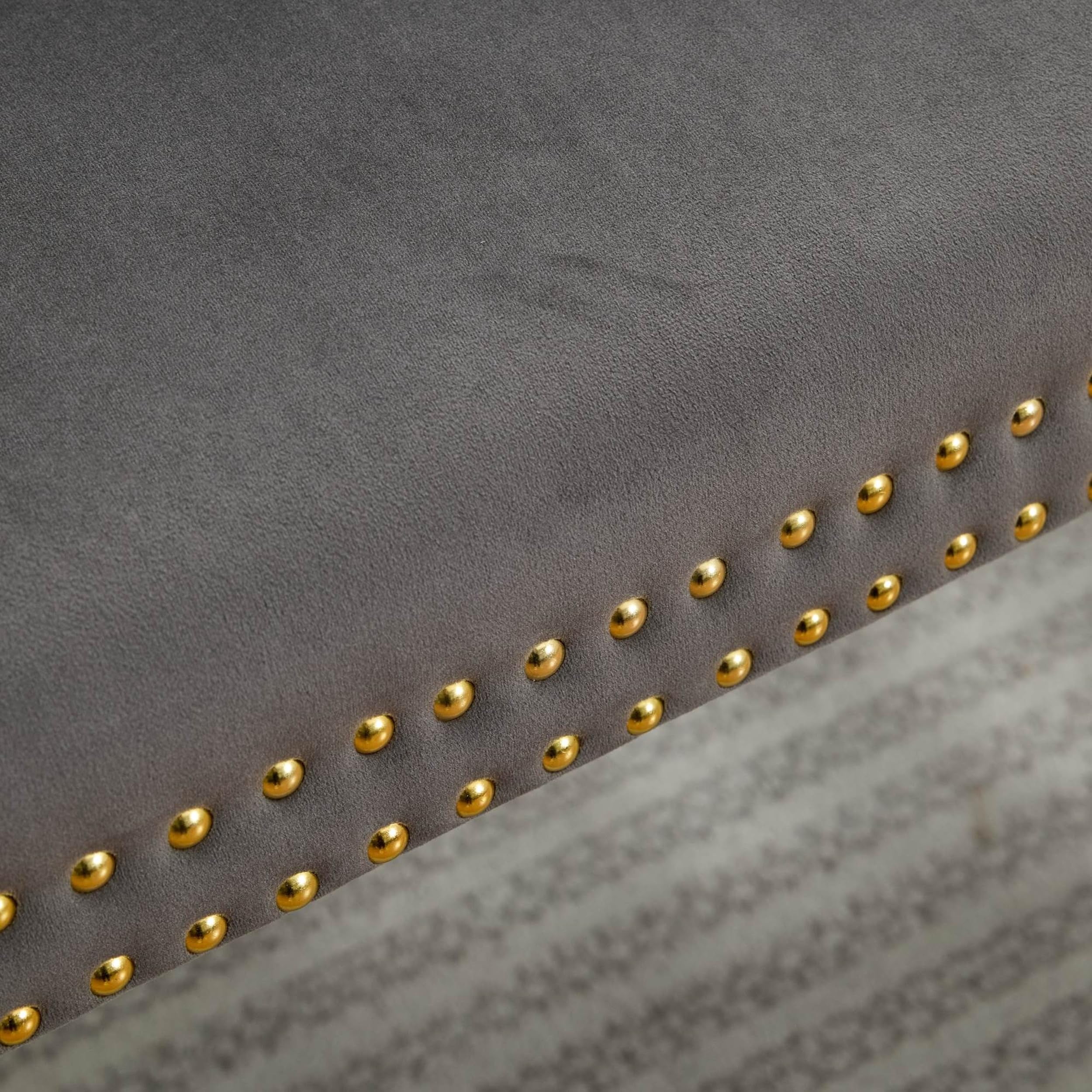 Gray Velvet Double Dining Loveseat Bench, 2-Seat Tufted Kitchen & Dining Chair with Gold-Plated Steel Legs, Wing Back, Mid Century Modern Style, Handmade Button Accent