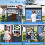 Wooden Play House for Kids , SHINPT Kids Outdoor Playhouse with Doorbell, Simulation Tool Kits, Kids Playhouse with Roller Shutter Door, Kids Outdoor Play Equipment for Lawn, Casa Para Niñas