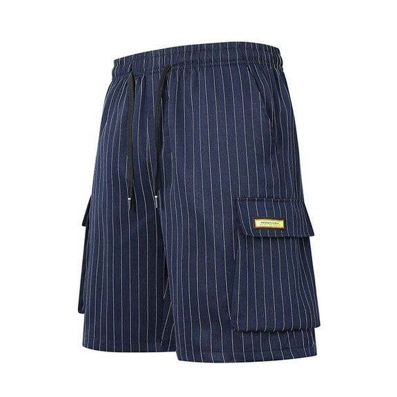 Dagugfen Cargo Shorts for Men Elastic Waist Drawstring Striped Loose Athletic Casual Shorts Multi Pockets