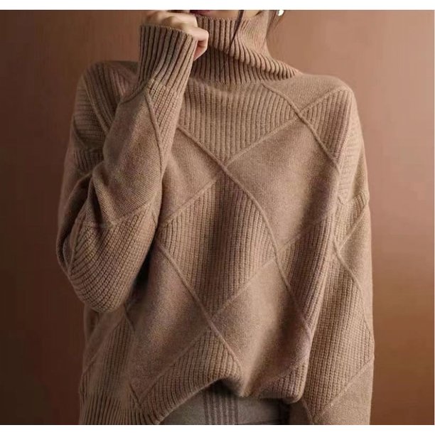 Suéter de rombos tridimensionales de cuello alto de estilo occidental de estación europea para mujer, suéter de nicho casual de diseño de otoño e invierno