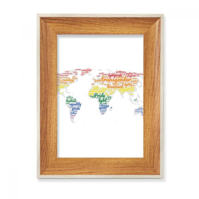 Global Map Lgbt Rainbow Wordcloud Desktop Wooden Photo Frame Display Picture Art Painting Multiple Sets