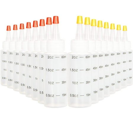 Youngever Set of 16 Plastic Squeeze Condiment Bottles with Tip Cap, HDPE Squeeze Condiment Bottles for Crafts, Food Art, Glue, Henna (2 Ounce)