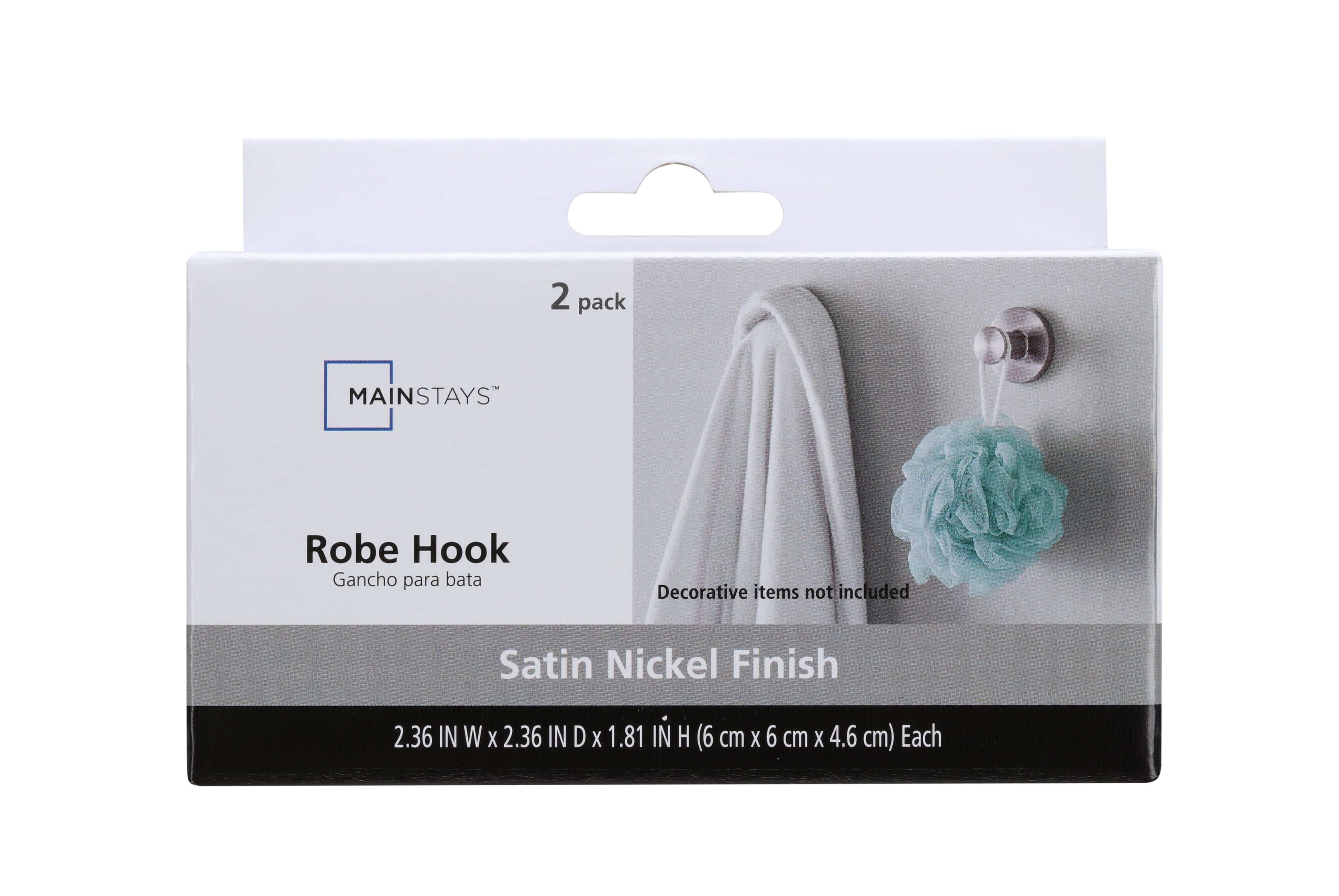 Mainstays Modern Round Robe Hook in Satin Nickel, 2 Pack