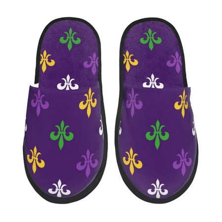 Balery Purple Mardi Gras Slient Indoor Furry Fleece Comfort House Shoes Soft Non-Slip Home Shoes Cotton slippers House Slippers-- Large