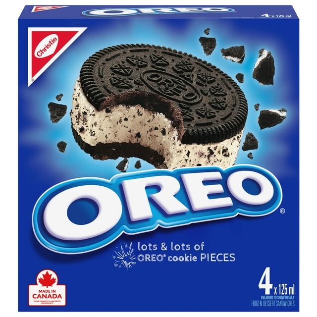 CHRISTIE OREO Cones, Vanilla Frozen Dessert With OREO Pieces, Dipped In OREO Chocolatey Coating, 4 x 125 ml