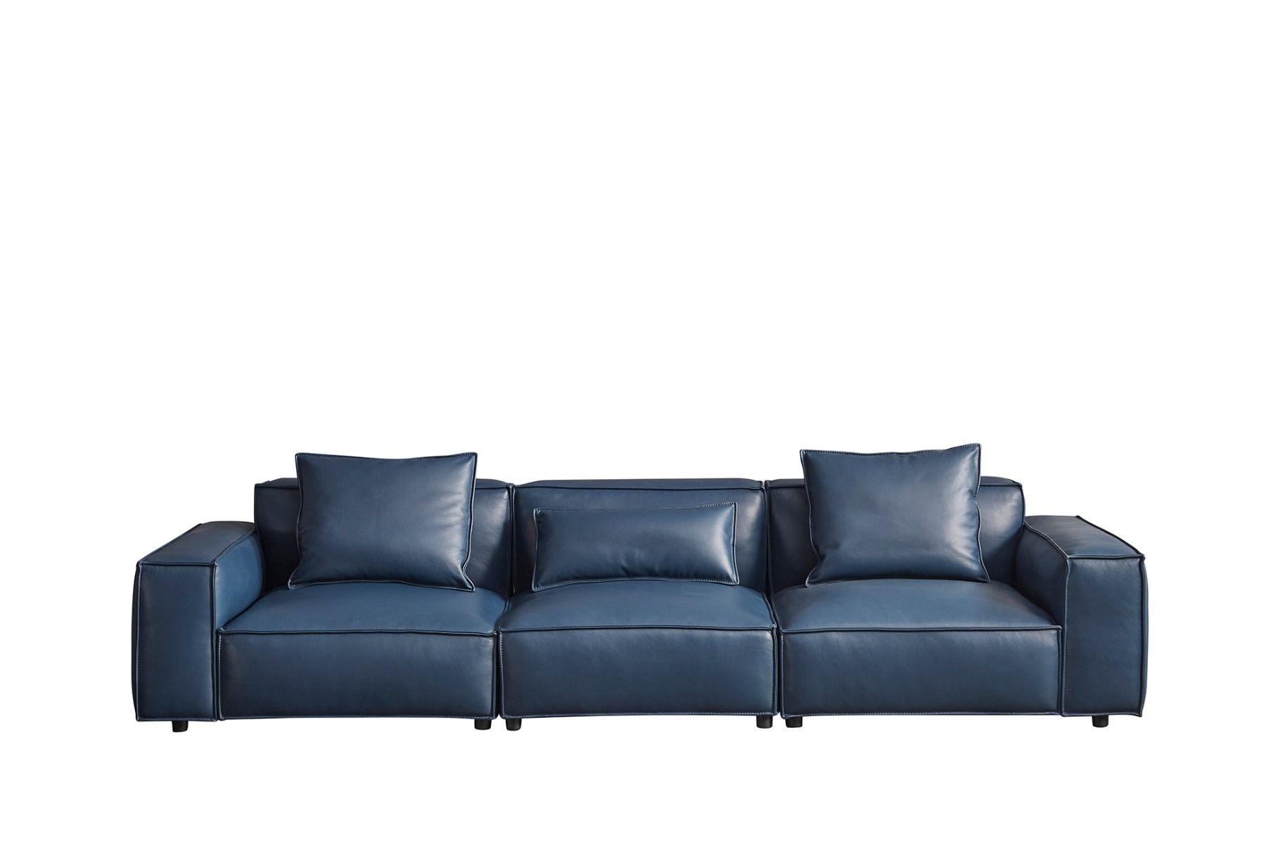 Modern Navy Blue Full Leather Extra Long Sofa American Eagle EK8008-NB-4S