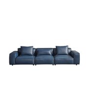 Modern Navy Blue Full Leather Extra Long Sofa American Eagle EK8008-NB-4S