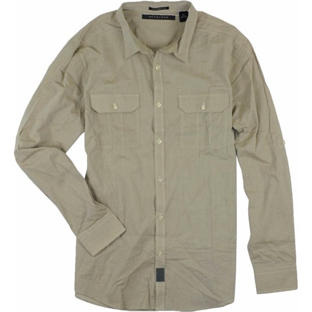 Sean John - Camisa con botones para hombre, ajuste a medida, marrón, XX-Large Sean John Botones al frente