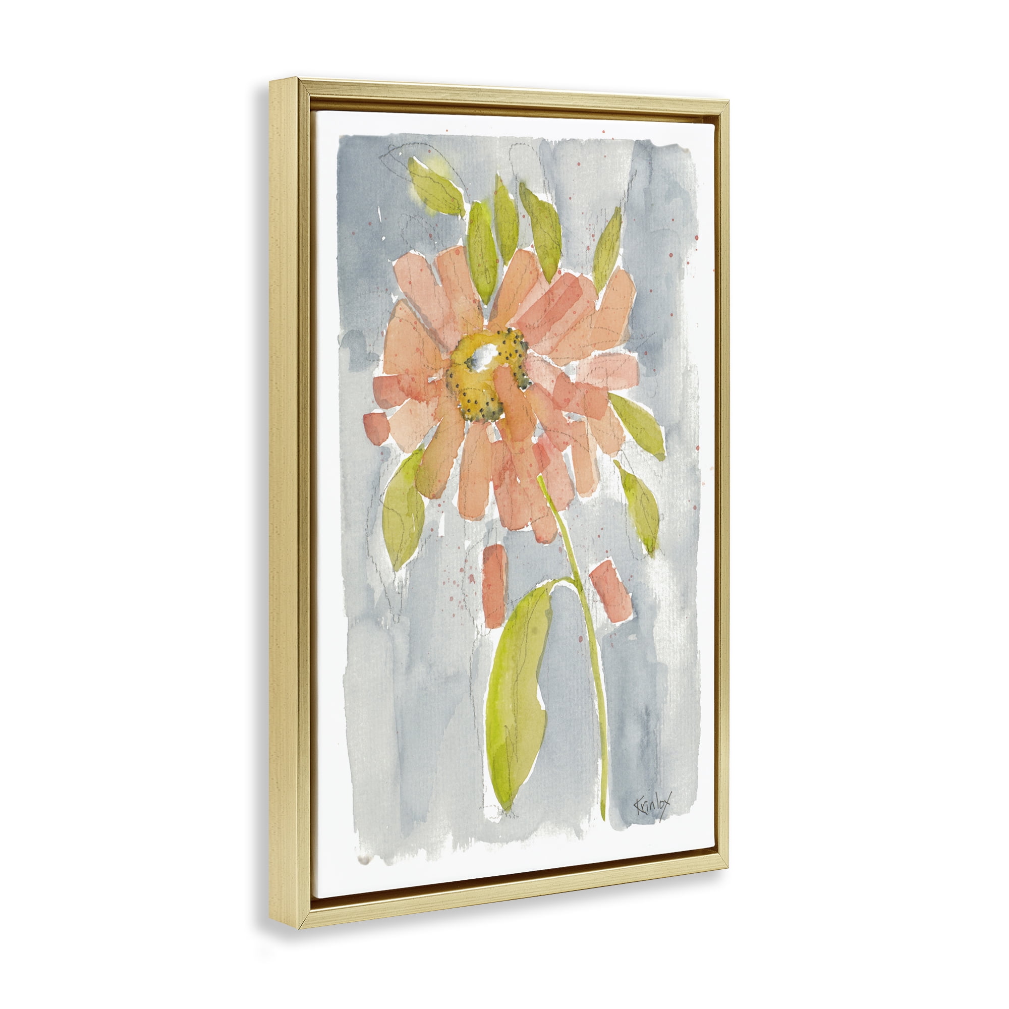 Stupell Industries Abstract Peach Dahlia Botanical & Floral Painting Gold Floater Framed Art Print Wall Art, 21 x 31