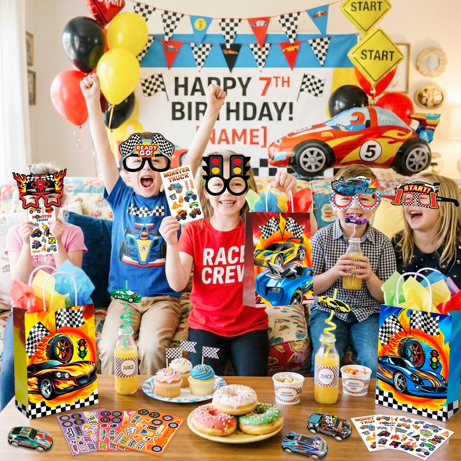96Pcs Race Car Party Favors, Race Car Birthday Favors Set- Race Car Goodie Bags Key Chains Stickers  3D Puzzle etc Race Car Party Supplies for Race Car Birthday Decorations