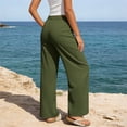 thumbnail image 3 of Womens Summer Palazzo Pants Wide Leg Loose Fit Flowy Beach Trousers Pleated Elastic Waist with Pockets for Travel,Olive Green,L, 3 of 8