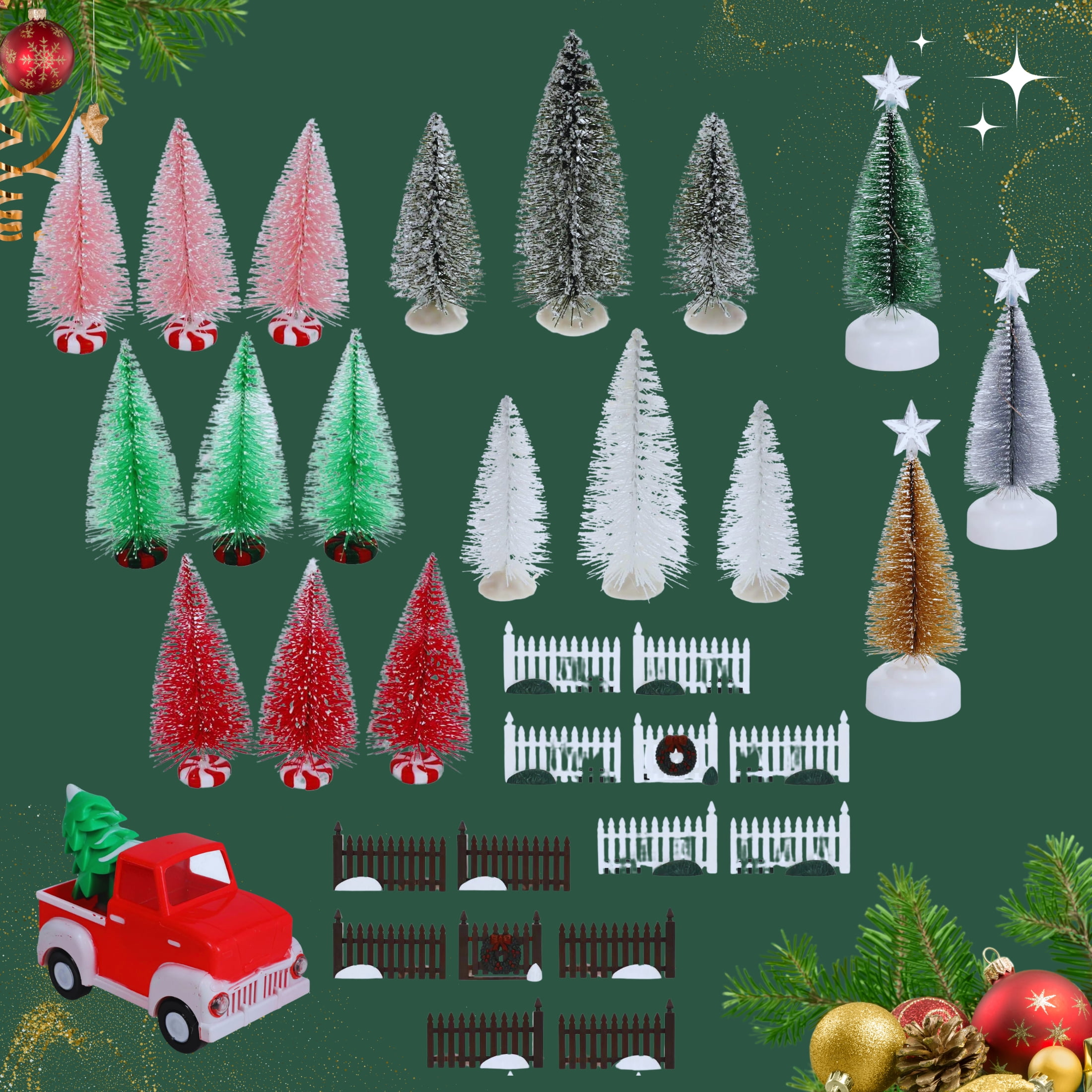 Cobblestone Corners 2022 Christmas Village - 62-Piece Collection Set -  Plastic LED Light-Up Buildings Polyresin Figurines Holiday Craft Ornaments  Table Mantel Xmas Tree Indoor Decor 