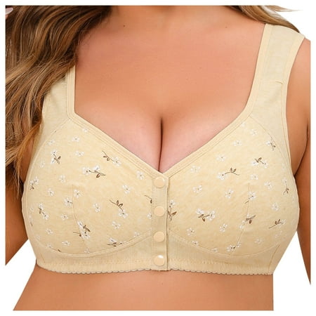 Xudanell Bras for Women Wireless Front Closure Push up Bras Full Coverage Comfortable Everyday Bra (Light Yellow 60)